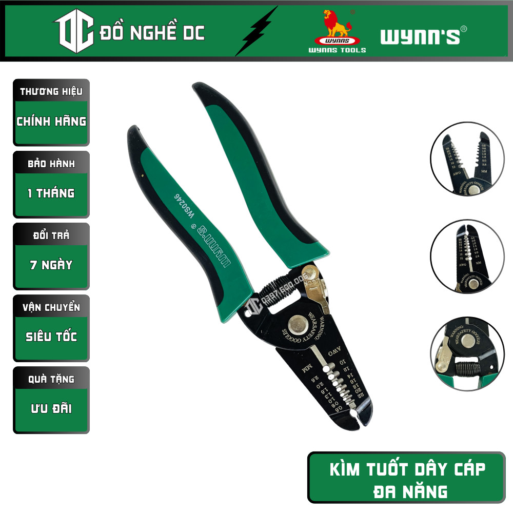 Kìm tuốt dây điện, kềm tuốt dây cáp đa năng ws0246 wynn's làm bằng thép cứng dùng để cắt, tuốt dây cáp