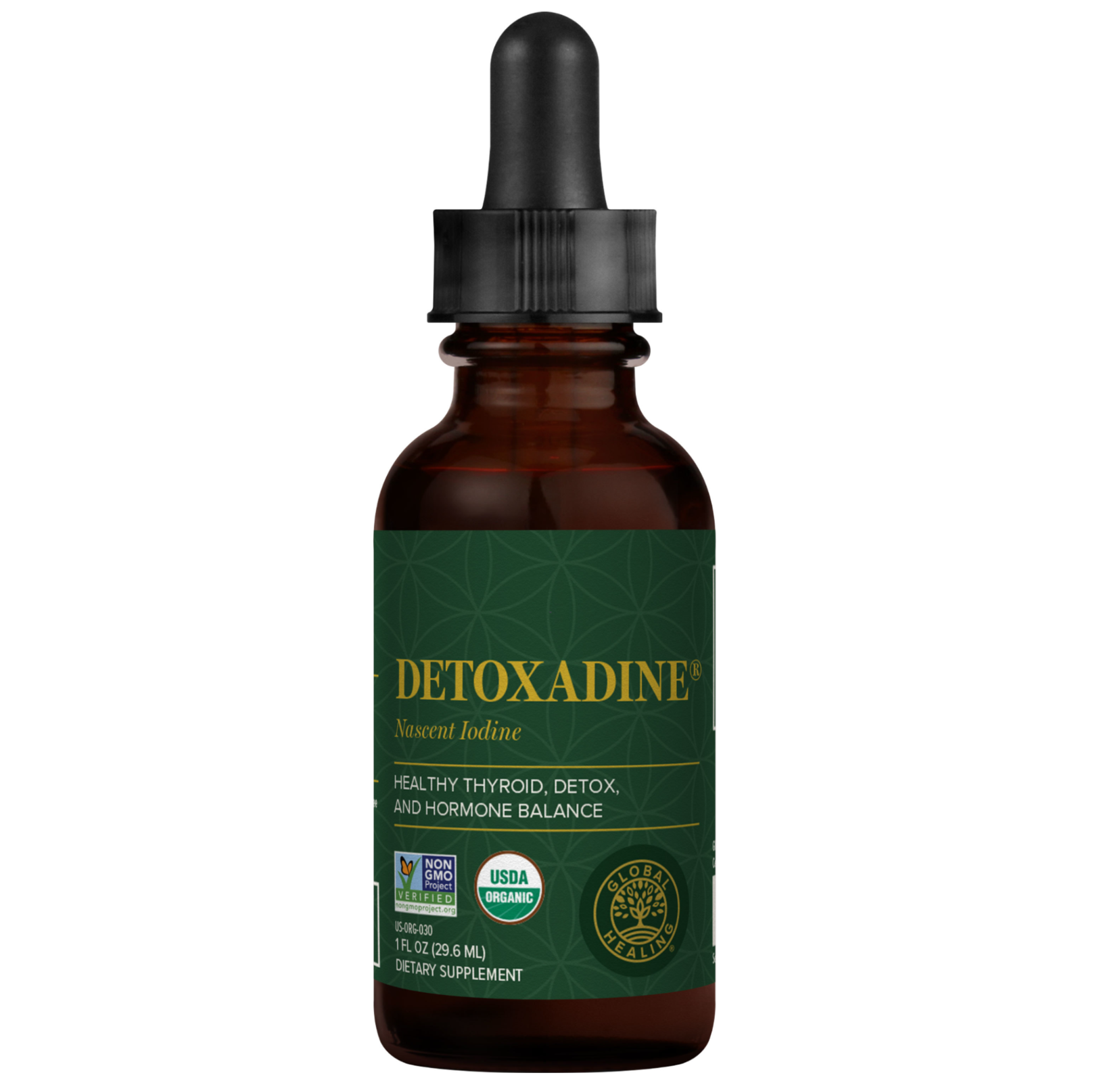 Global Healing Detoxadine - Organic Nascent Iodine Liquid Supplement Drops for Thyroid Support, Detox Cleanse, Metabolism Health and Better Sleep - Non-GMO, Vegan, 200 Servings - 30mL