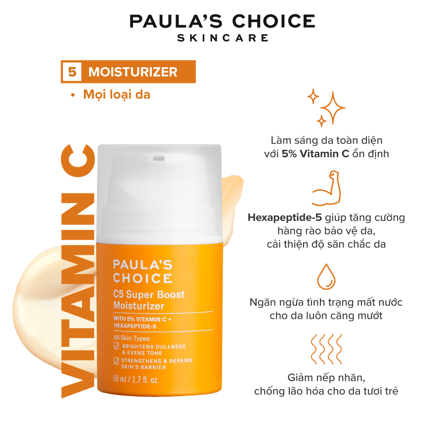 Kem dưỡng ẩm Vitamin C làm sáng da và tăng sinh collagen Paula's Choice C5 Super Boost Moisturizer 50ml 2900