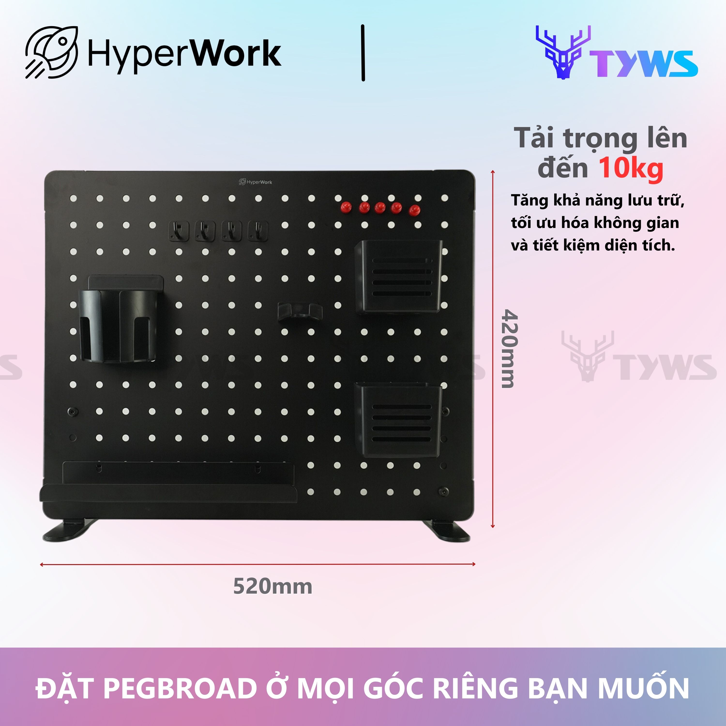 Bảng treo đồ Pegboard HyperWork PG-02 Đen HPW-PG02-Black