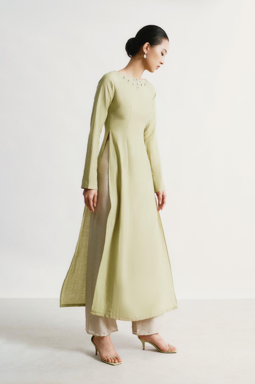 MAVEN - Quần áo dài linen be 2 lớp