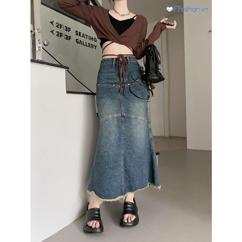 Chân váy denim đuôi cá dáng ôm lưng cao mã cv6857