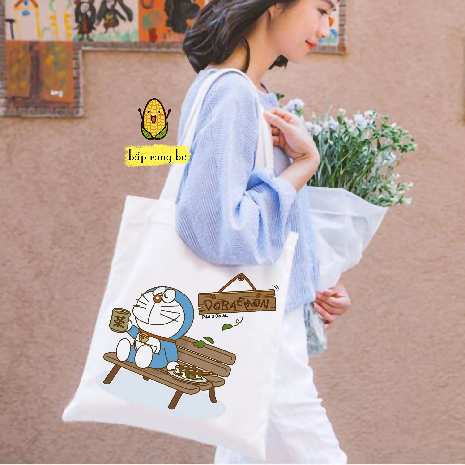 TÚI TOTE VUÔNG DORAEMON (CÓ KHÓA) - VẢI CANVAS