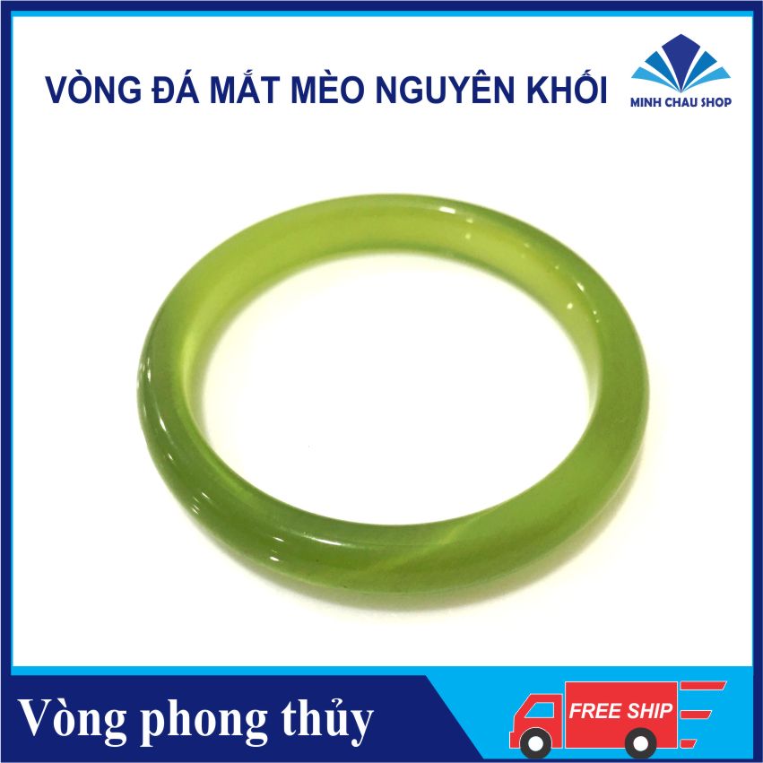 Vòng tay đá mắt mèo nguyên khối màu xanh cốm
