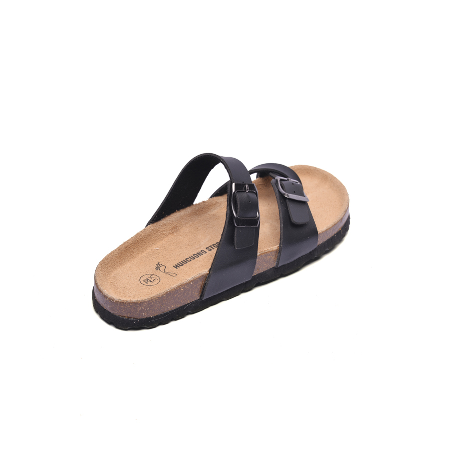 Dép đế trấu unisex xỏ ngón da pu đen