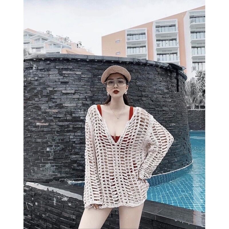 Áo khoác lưới đi biển form rộng siêu đẹp.