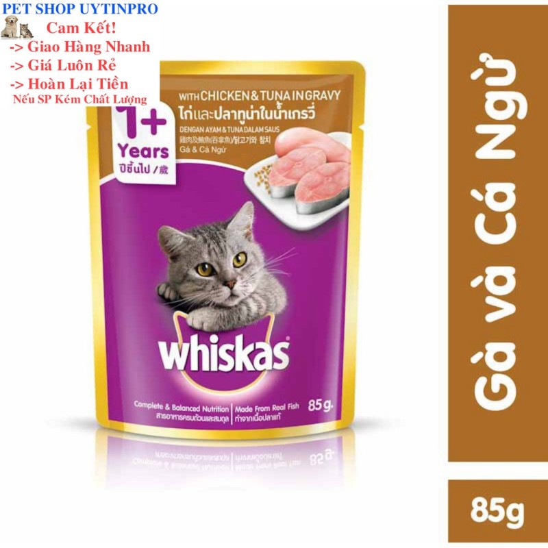 PATE XỐT CHO MÈO LỚN WHISKAS TUNA VỊ GÀ VÀ CÁ NGỪ 85G Xuất xứ Thái Lan