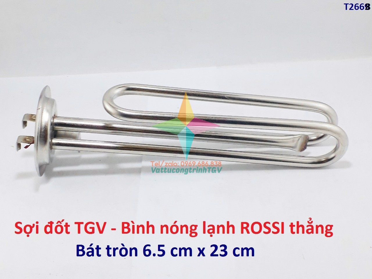 Ruột đốt bình nóng lạnh ROSSI-TÂN Á INOX304 thẳng bát tròn 6,5cm x 23cm