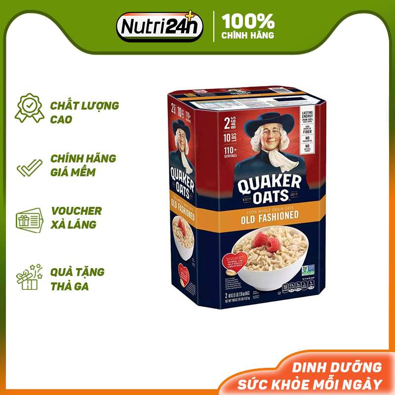Quaker old fashion 10lbs 4.53kg yến mạch nguyên hạt cán mỏng quaker oats chính hãng 100%