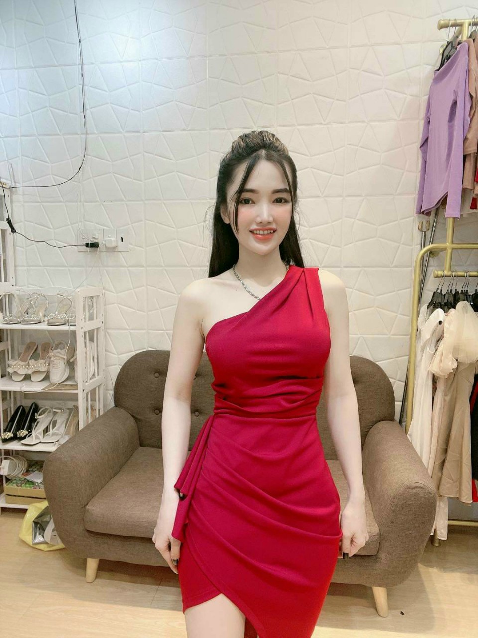 Đầm body vai 1 bên-QH#Damnu