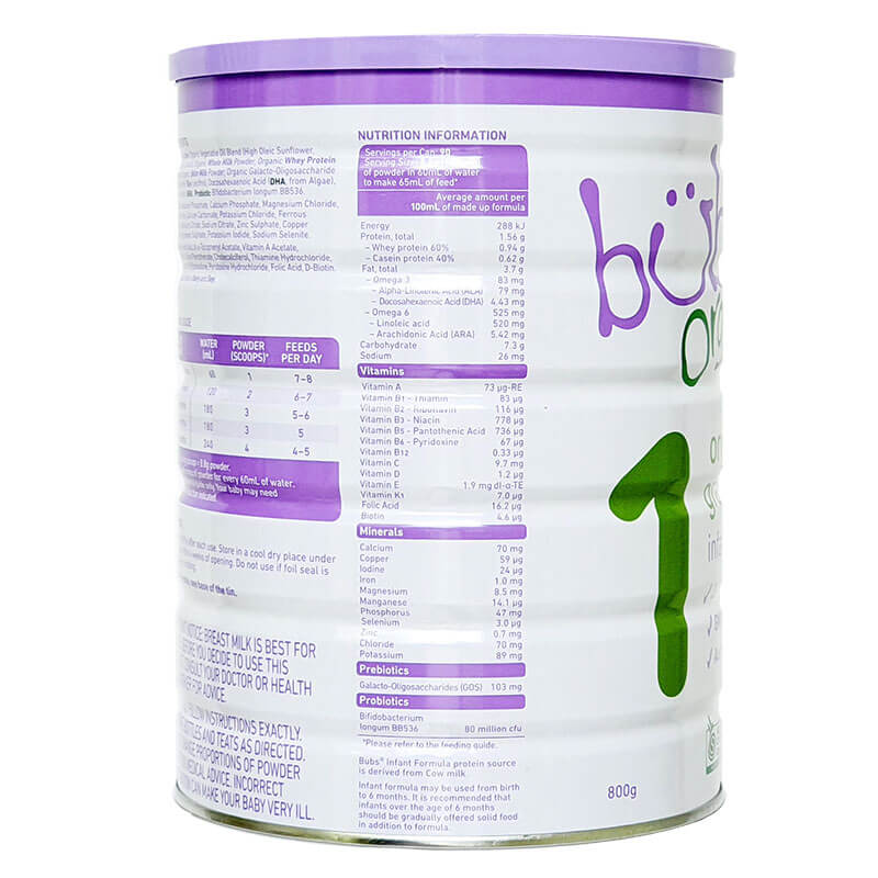 Sữa Bubs Organic số 1 800G (trẻ từ 0-6 tháng) Date 10/2021