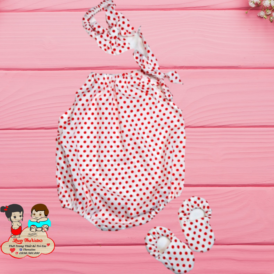 Body Bé gai cổ yếm nơ vai chấm bi đỏ 3-13kg