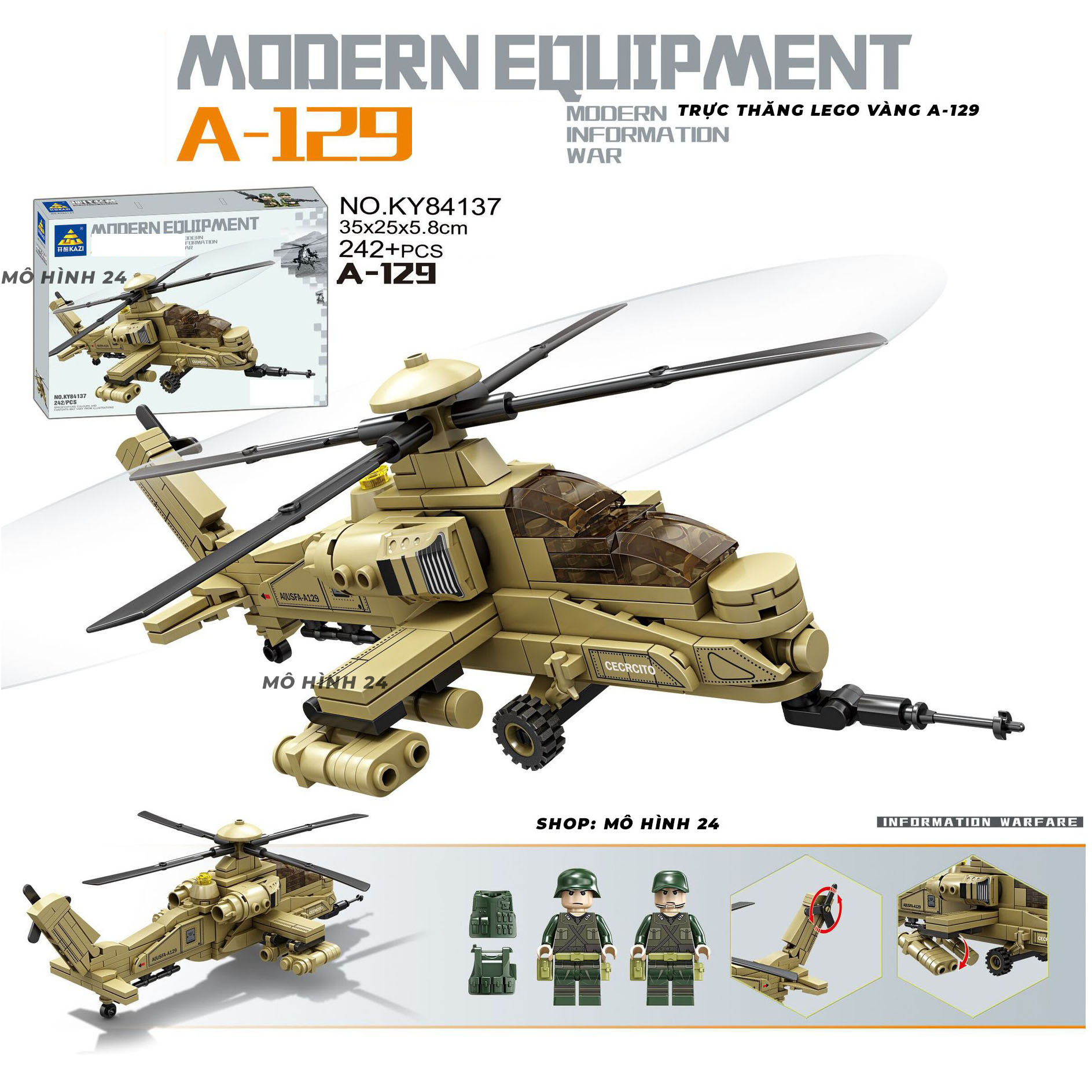 Set toy model Non assembled helicopter Army military SWAT MOC leog K082 đồ play reverse image