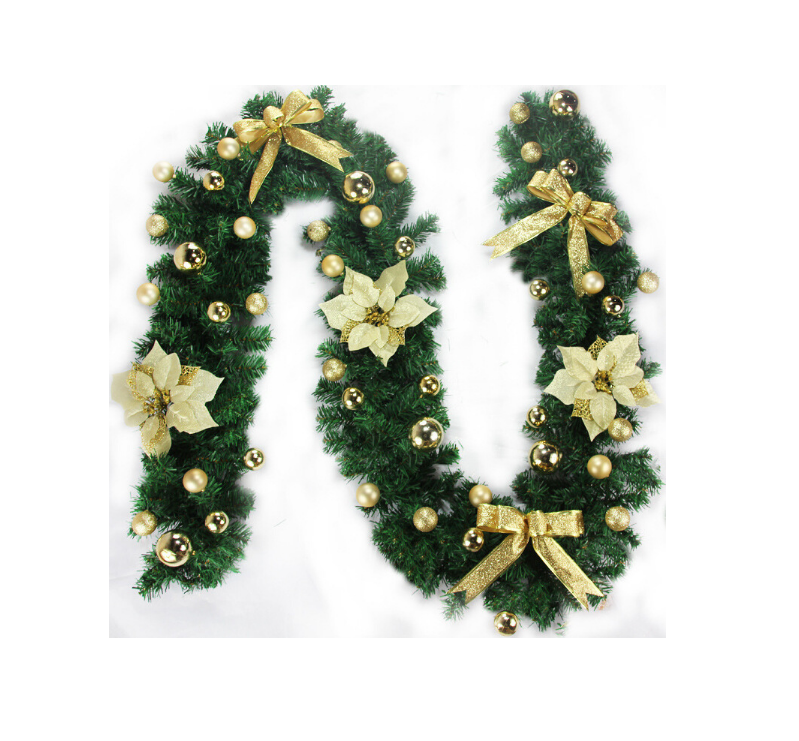 Phụ kiện trang trí noel dây lá thông giả kèm nơ dài 2.7m B4