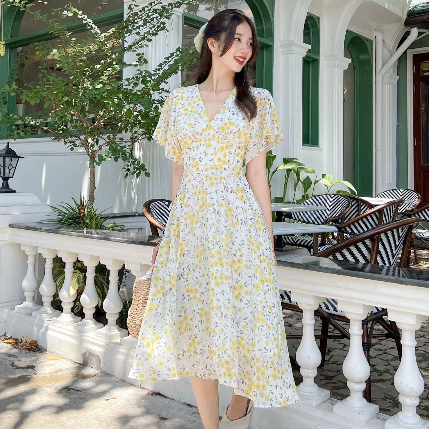 Đầm VERNIE - Đầm dài dáng xoè tay xẻ