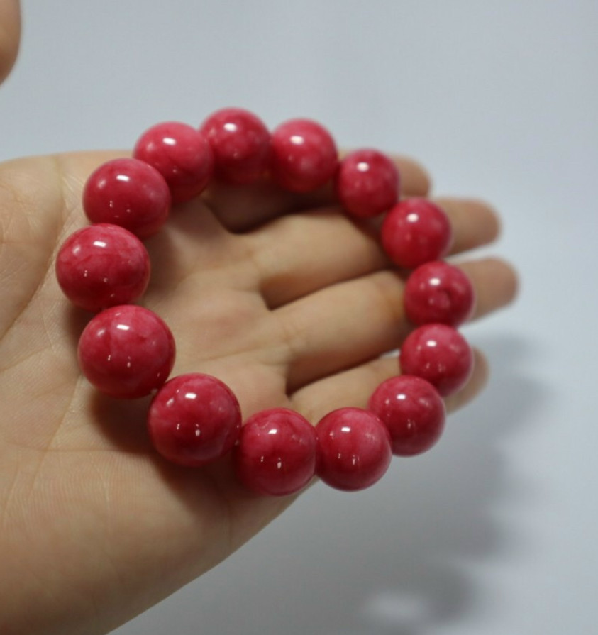 Vòng tay đá cẩm thạch hồng tự nhiên 10 ly siêu đẹp