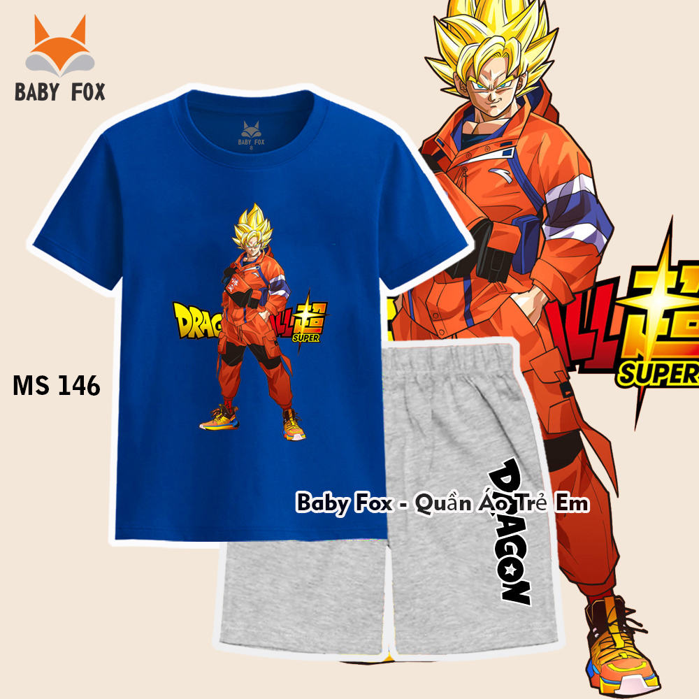 Bộ thun bé trai thun cotton 100% loại tốt, thương hiệu BABY FOX, hình Dragon Ball, Songoku (TBN) j