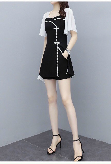 Sét bộ nữ quần đùi áo cổ tàu tay cánh dơi phối voan