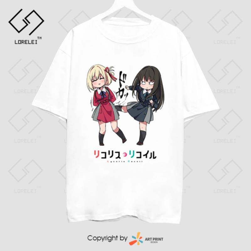 Áo thun Lycoris Recoil Chisato & Takina Chibi Kawaii Art ngắn tay