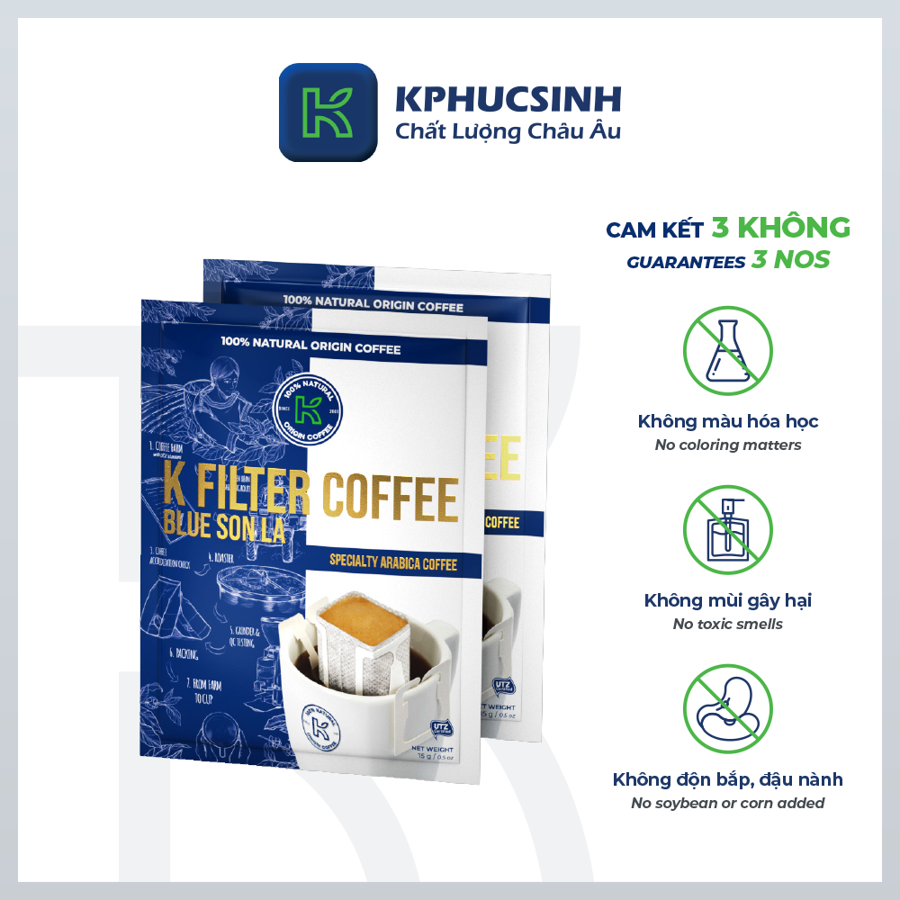 Cà Phê Phin Giấy K Coffee Filter BLue Sơn La 100% Arabica Hộp 7 gói x 15g