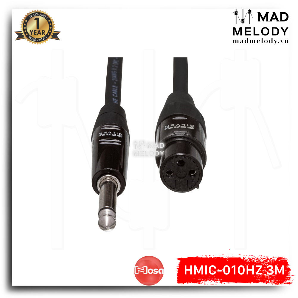 Hosa Pro Microphone Cable HMIC-010HZ (3m) (REAN XLR3F - 1/4in TS) (Dây cáp Micro Dynamic Sân khấu Karaoke canon XLR cái 6ly 6.35mm TS đực chất lượng cao, Brand New)