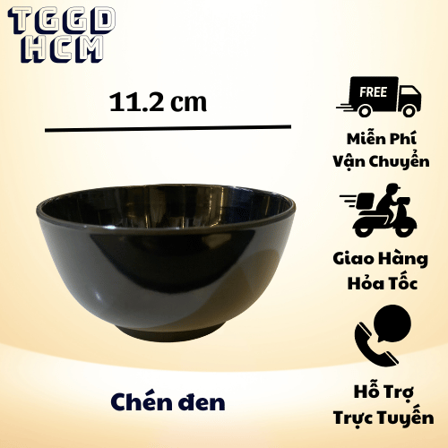 Chén nhựa - Bát nhựa - Chén cơm - Chén quán nhậu nhựa melamine cao cấp 2 lớp đỏ đen - chén nhựa đen 11.2 cm