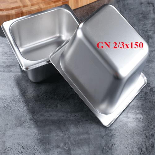 Khay inox sâu lòng GN 2/3x150mm đựng thức ăn-khay trữ cấp đông-khay trộn