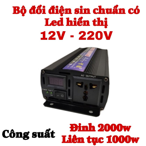 Bộ đổi điện sin chuẩn 2000w 12v sang 220v Led hiển thị - ZX 12V-2000V Led, hỗ trợ chuyển dòng điện, linh kiện cao cấp