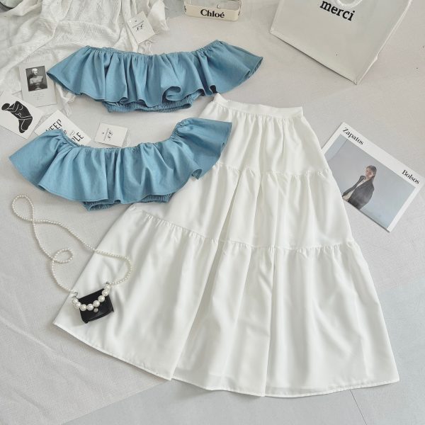 SET ÁO TRỄ VAI MIX CHÂN VÁY TRẮNG MIDI
