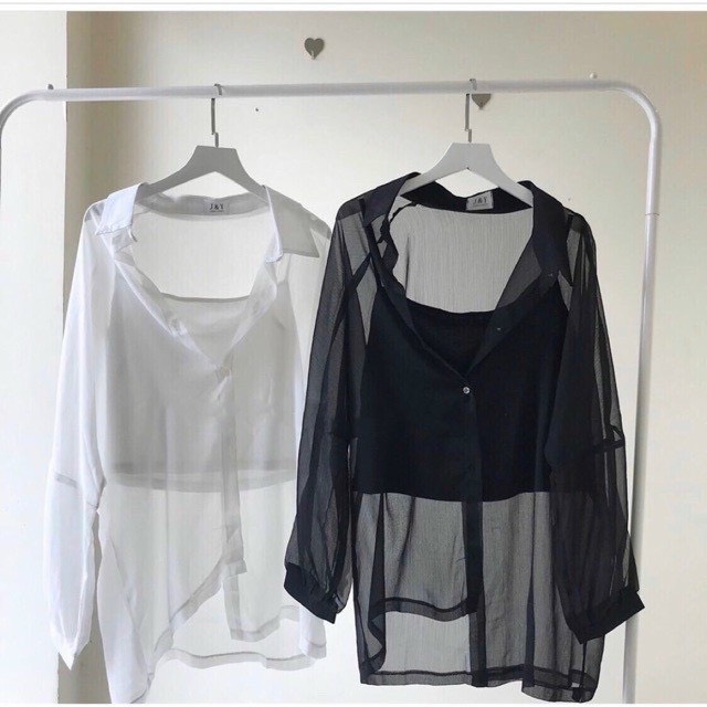 [ Tặng kèm áo 2 dây ] Áo sơ mi khoác voan mỏng form oversize