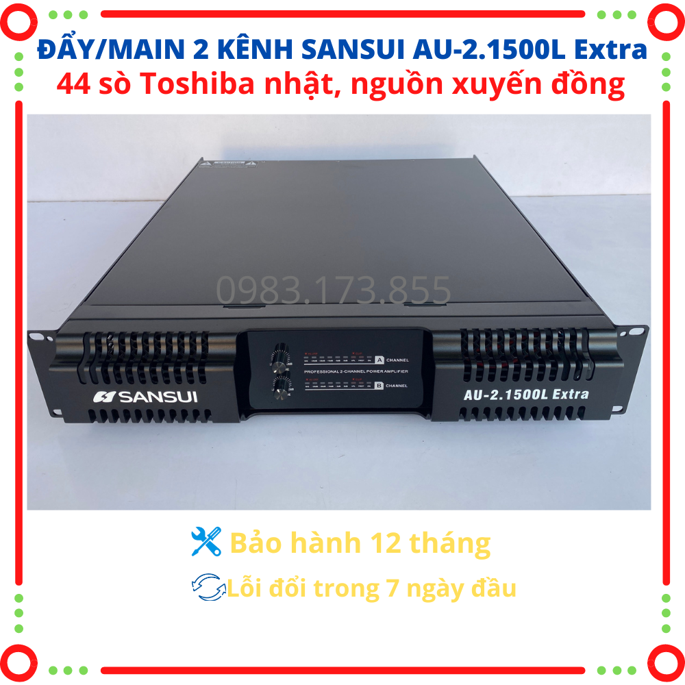 Cục đẩy công suất 2 kênh, main sansui/thacoustic au- 2.1500l etra 2x1500w/4 ôm - 44 sò dùng cho gia đình, nhập khẩu, nguồn đồng.