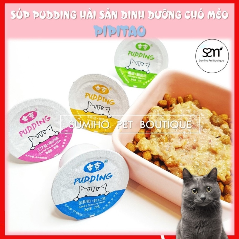 ┋☒﹍ gigilove shop Súp dinh dưỡng vị hải sản cho chó mèo Pipitao (1 hũ nhỏ 25gr) dạng viên pudding