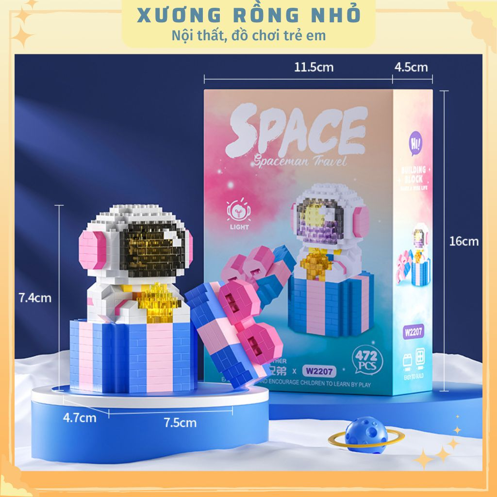 Mô hình phi hành gia có đèn Space bricks, đồ chơi lắp ráp Phi Hành Gia 3D Có Đèn