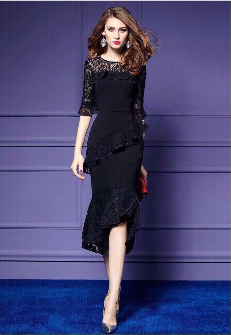 [Hoàn Tiền 25-27/4][HCM]đầm dự tiệc đuôi cá phối ren cao cấp QC29009QC