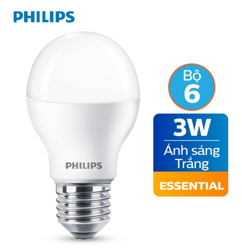 Bộ 6 Bóng đèn Philips LED Essential 3W E27 P45 - Ánh sáng trắng / Ánh sáng vàng