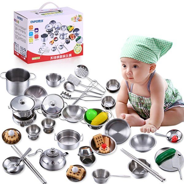 Bộ đồ chơi nấu ăn bằng Inox (40 chi tiết, chất liệu an toàn)