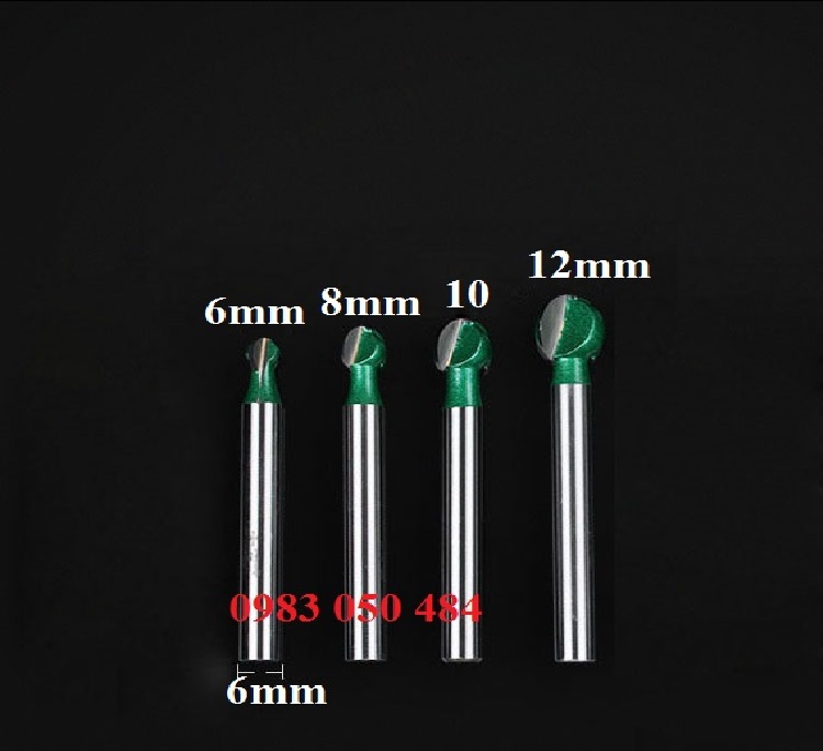 Bộ 4 mũi phá phay khắc gỗ hợp kim cán 6mm - mũi phá gỗ quả đào xanh chân 6mm đầu 6,8,10,12mm