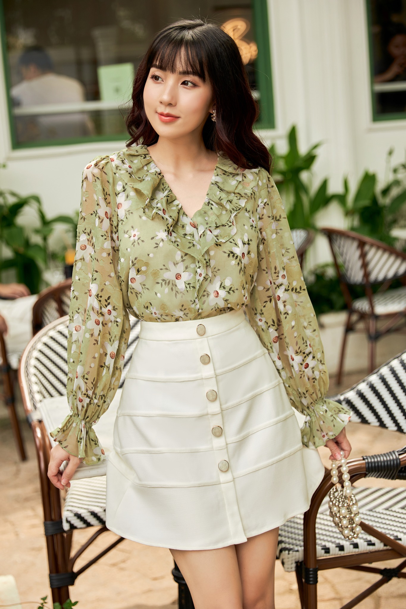 OLV - Áo Ruffle Blouse in Green