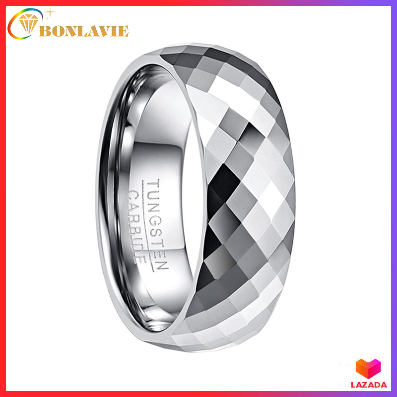 BONLAVIE Men's 8mm Wedding Band Multi-Faceted High Polished Domed 100% Real Tungsten Carbide Ring Comfort Fit Size 7-12
