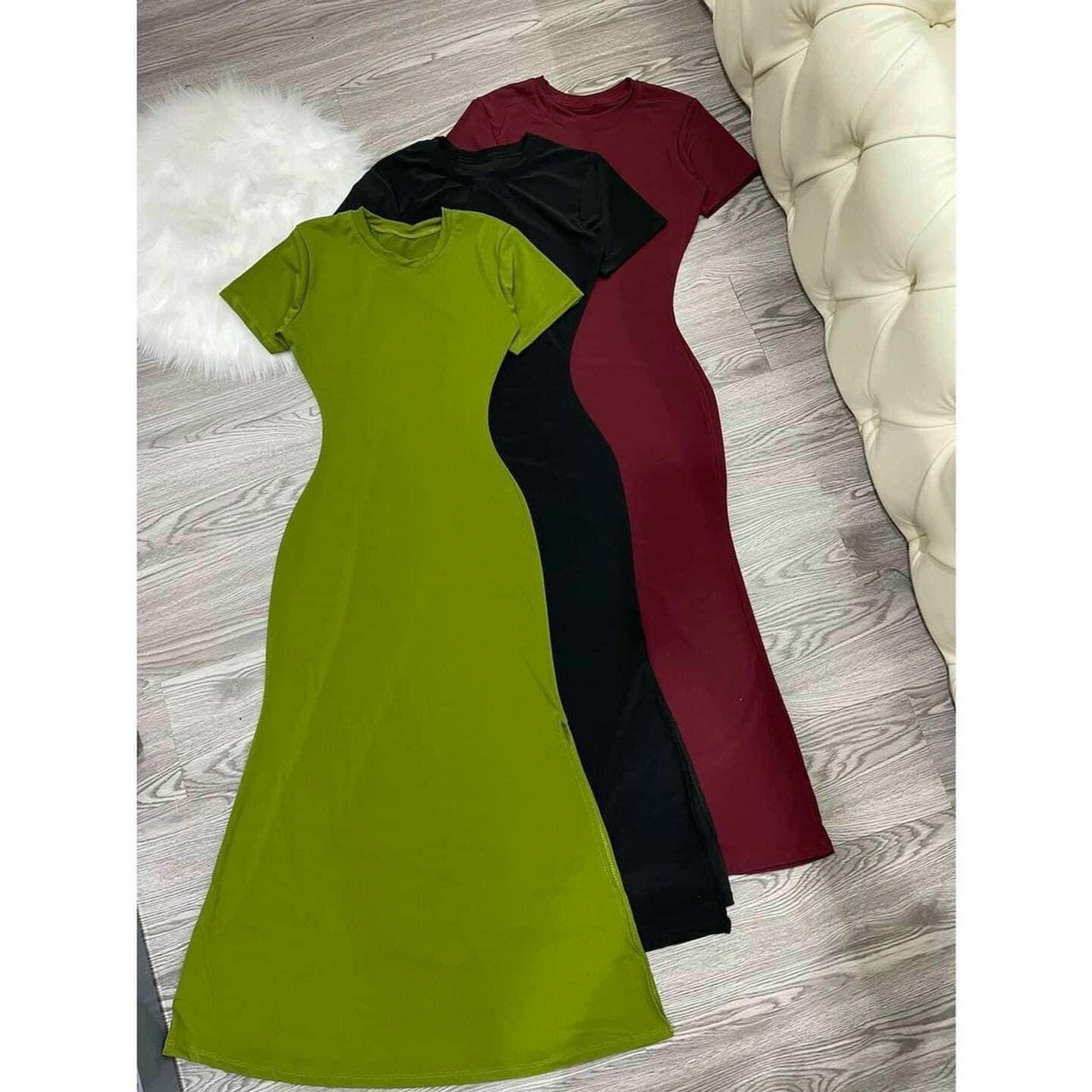 Đầm Maxi nữ dáng suông đi biển dự tiệc - Váy đầm MAXI chất thun ôm tay ngắn dáng dài xẻ tà