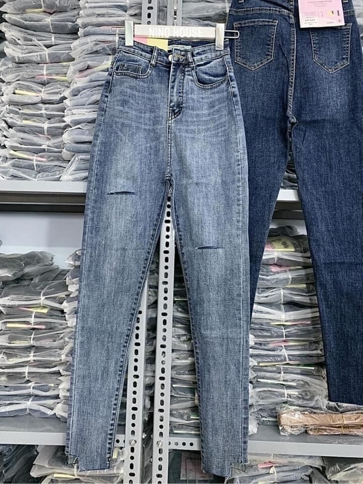 Jeans dài lưng cao co giãn rách PT