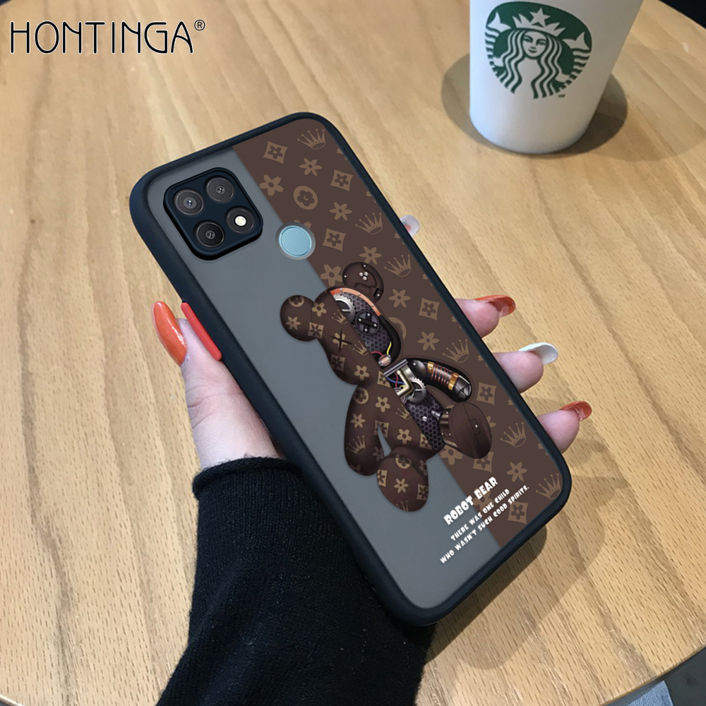 Hontinga Casing Case For OPPO A15 A15S Case Cute Cartoon Mechanical Bear Frosted Casing Transparent Phone Case Full Cover Camera Protect Clear Case Hard Case For Boys For Girls