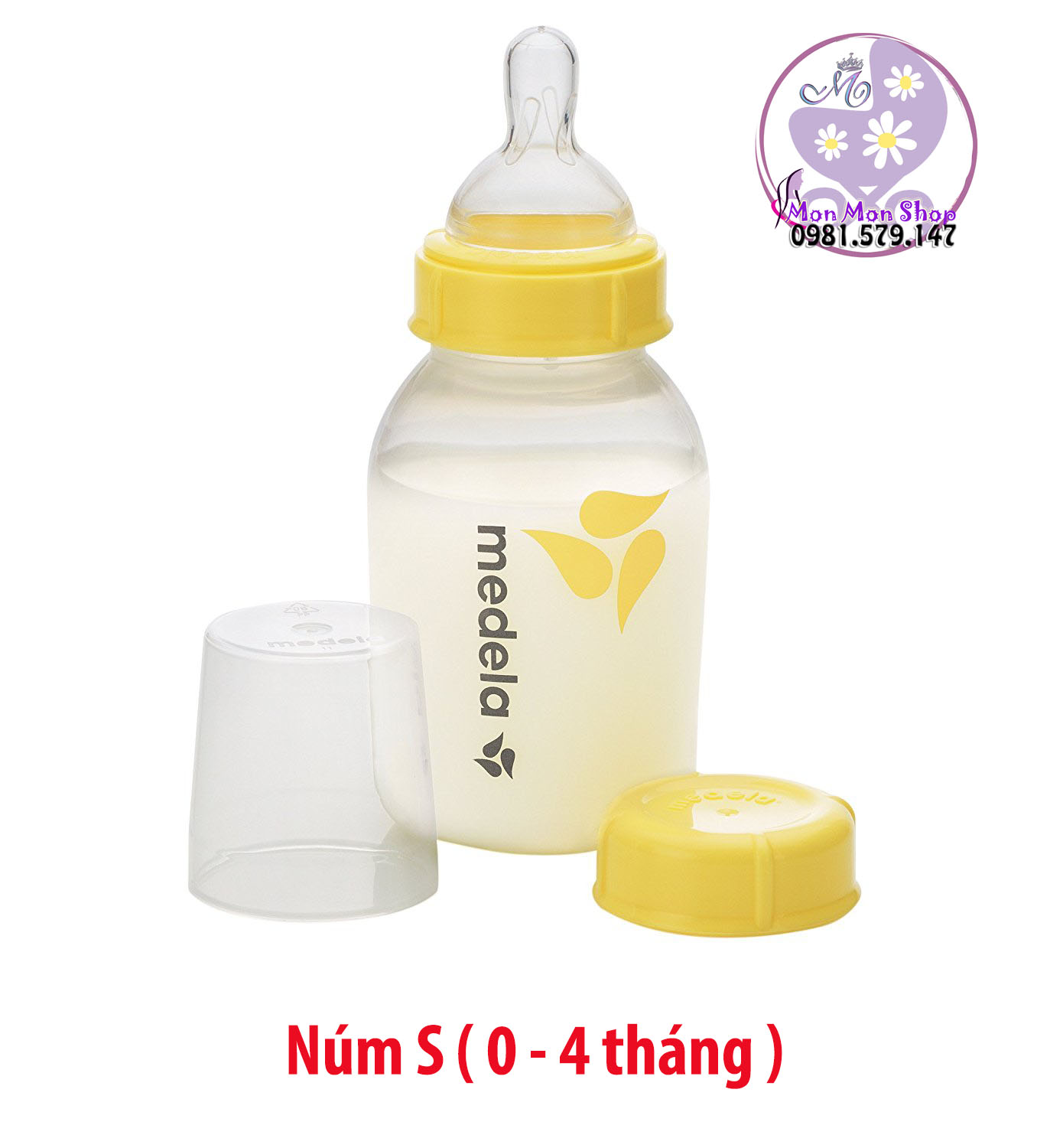Bình trữ sữa Medela 150ml kèm núm ti size S/ size M tặng nắp trữ