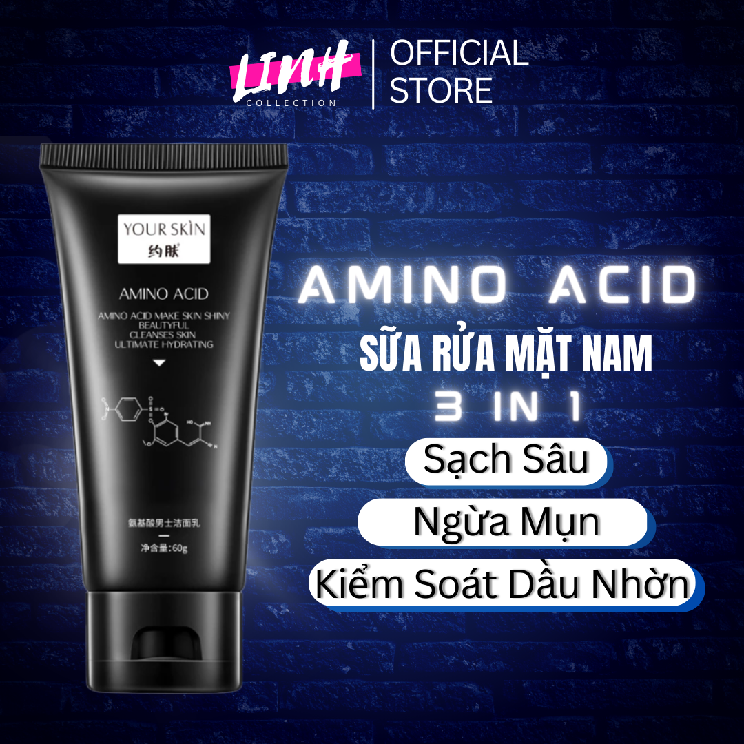 [Hoàn tiền 20%] Sữa Rửa Mặt Nam Sáng Da Giảm Mụn AMINO ACID 60g dành cho nam giúp sáng da sạch sâu kiềm dầu giảm mụn thâm hiệu quả