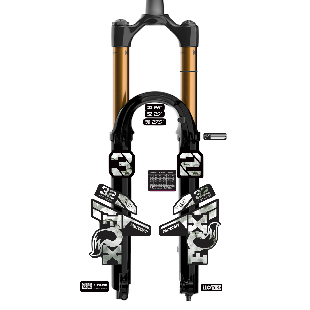tem decal dán phuộc xe đạp địa hình Fox kashima 32 2022 | cheetahdecals.com