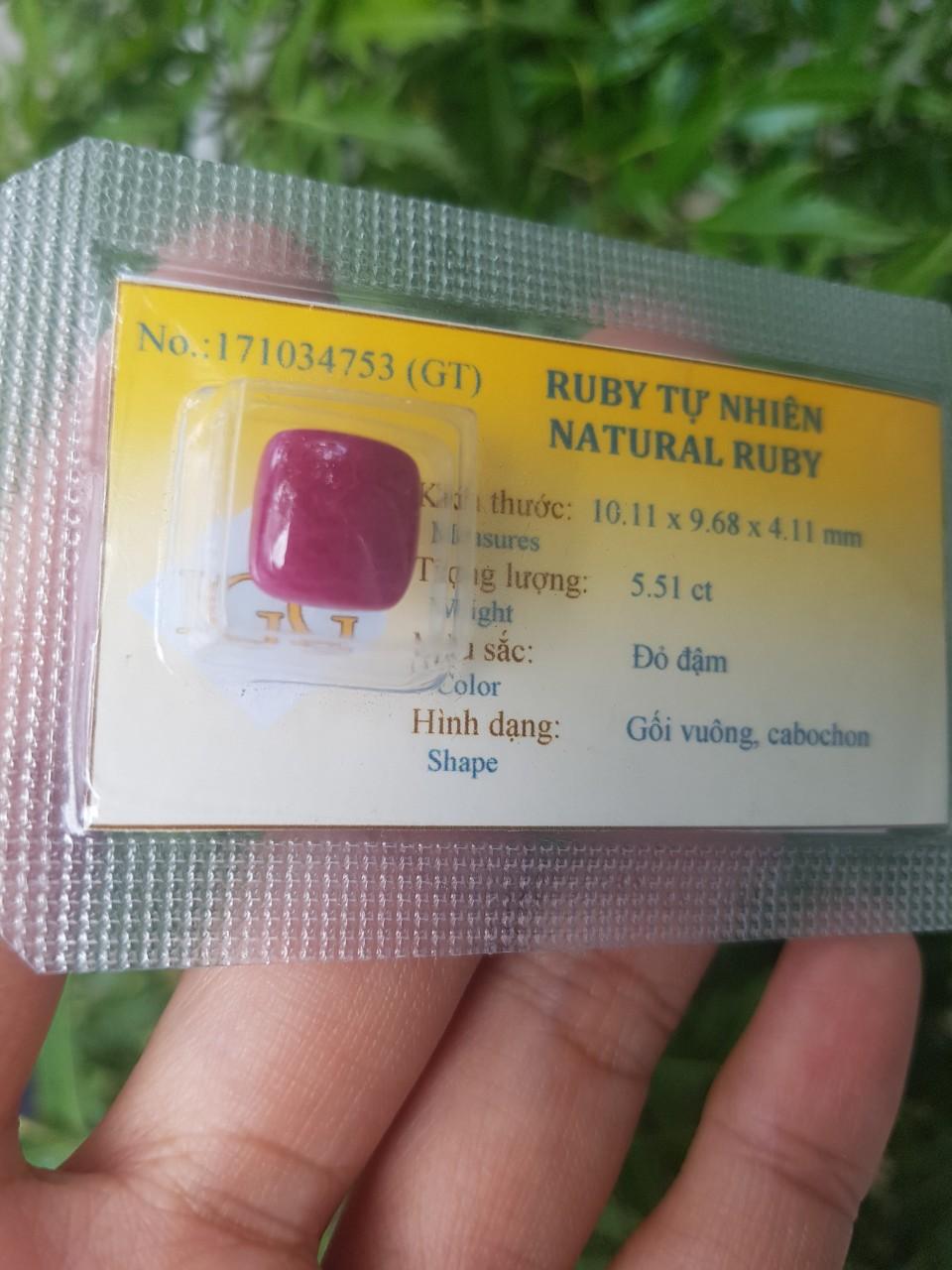 Viên đá Ruby (Hồng ngọc thiên nhiên, đã kiểm định)