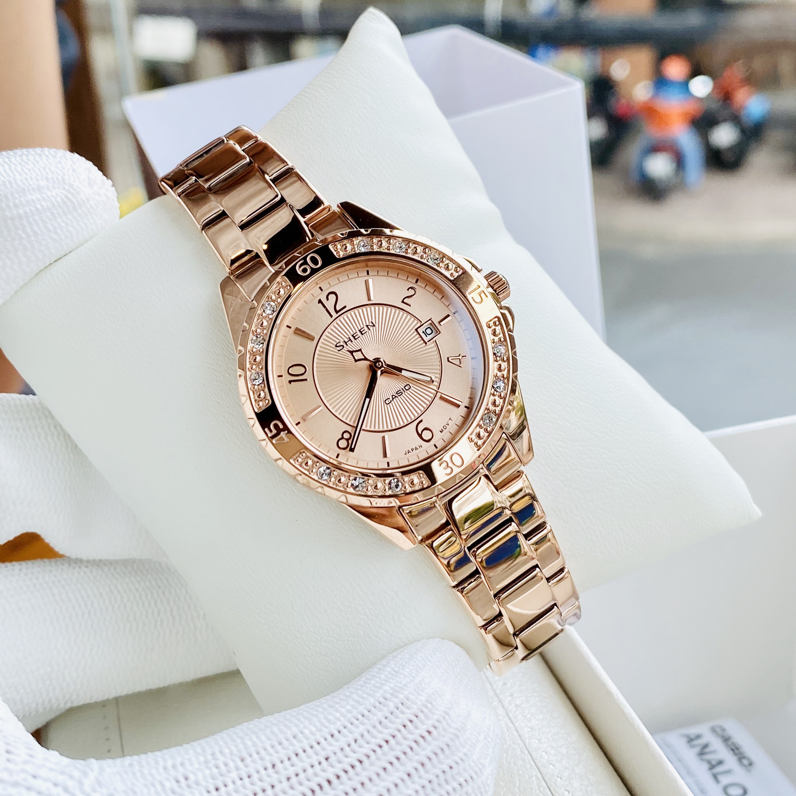 Đồng hồ nữ dây thép casio sheen she-4532pg kính saphire fullbox chính hãng bảo hành 1 năm