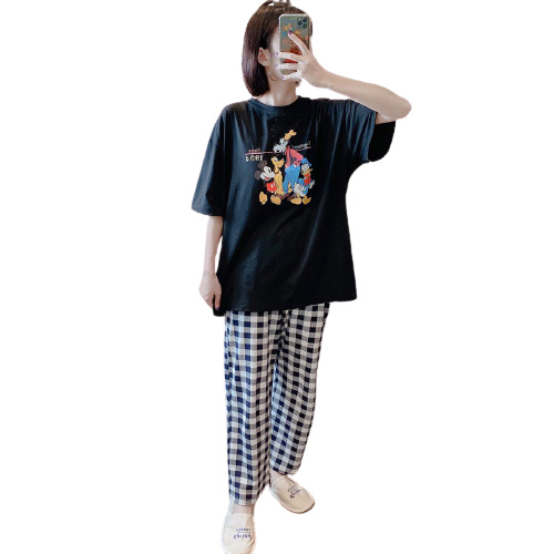 Set bộ nữ quần ca rô áo in hình chuột mikey thời trang mới S115