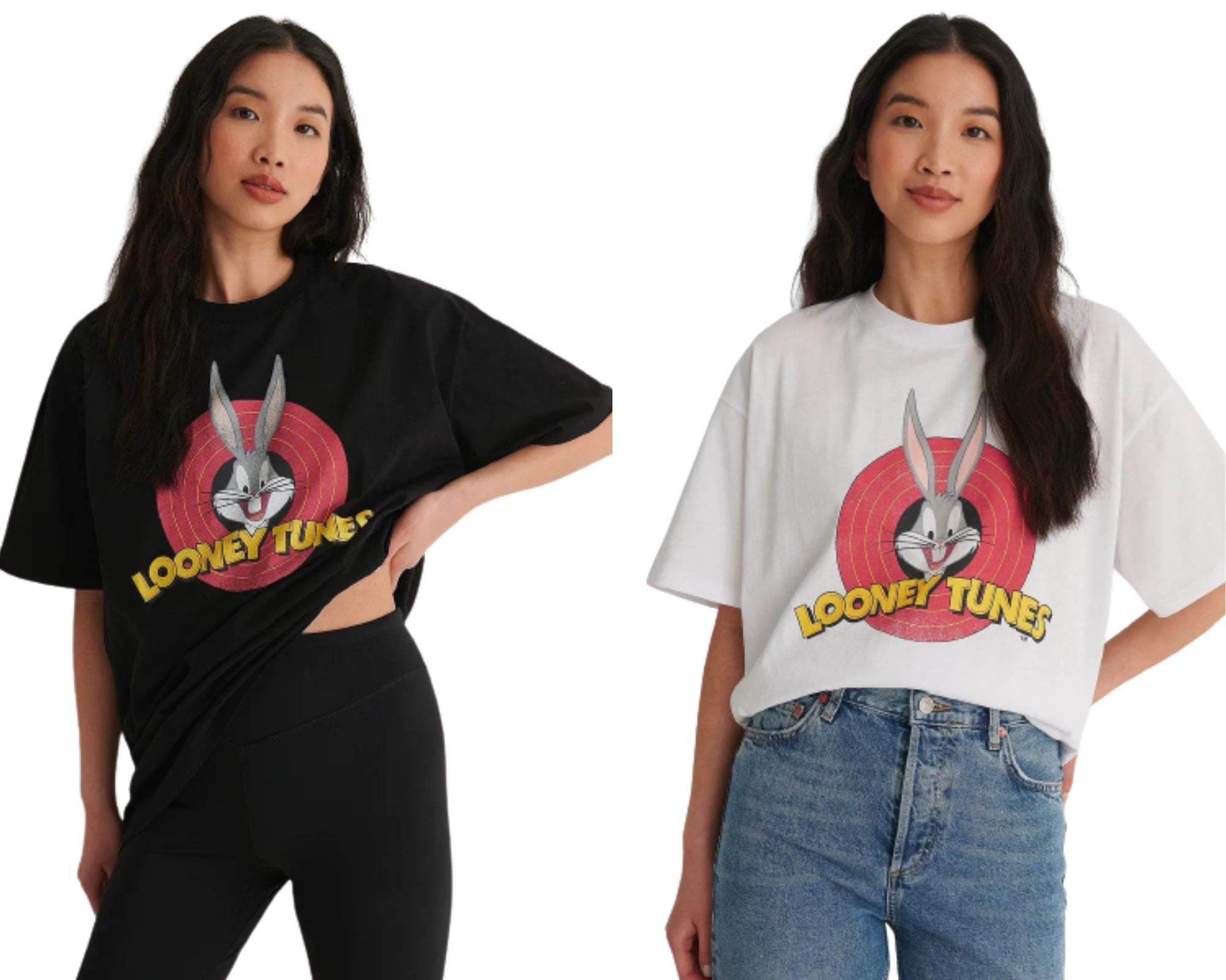 Áo thun nữ ngắn tay in hoạt hình thỏ Looney 2 màu đen và trắng chất cotton 100%