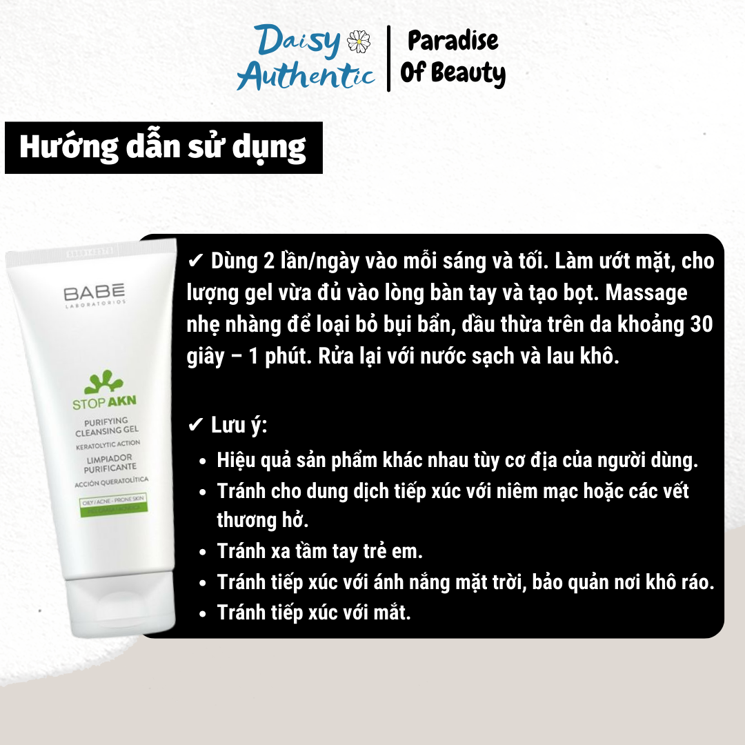 Sữa Rửa Mặt Babe Stop AKN Purifying Cleansing Gel 200ml